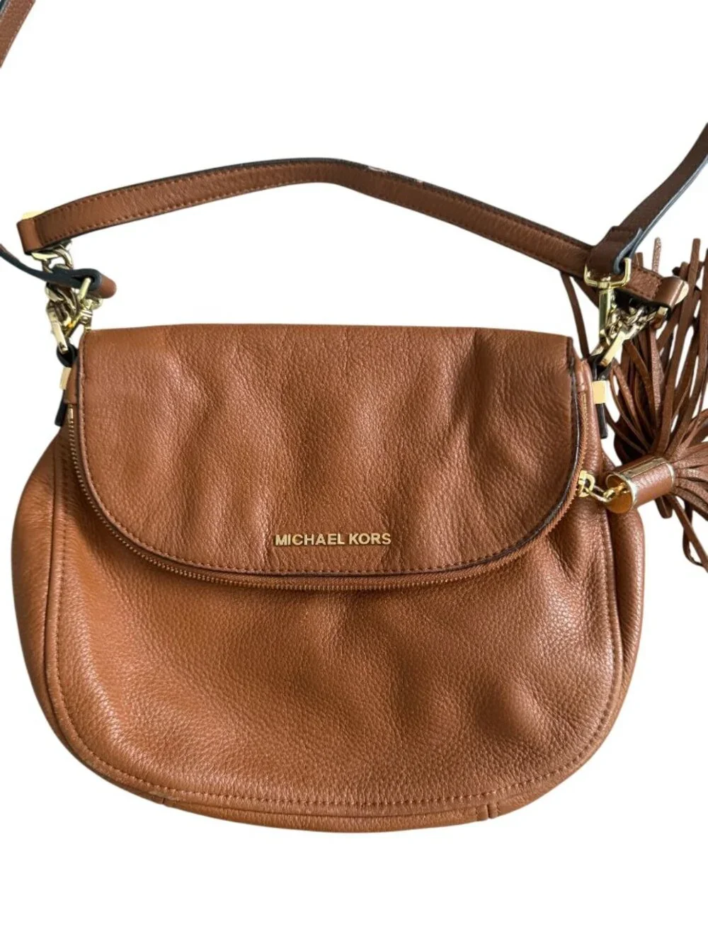 MICHAEL KORS Tan Pebble Leather Crossbody Two Way Bag